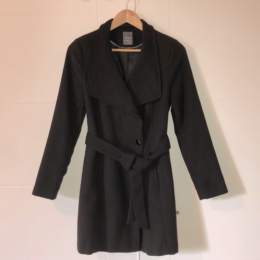 Women’s black knit trench coat